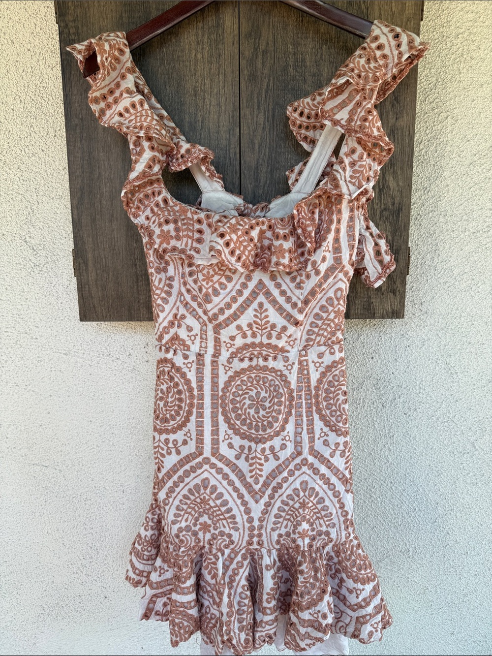 Bardot White and Rust Printed Ruffle Mini Dress